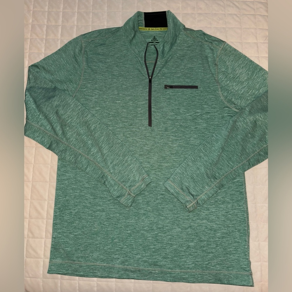 Prana performance 1/4 zip pullover shirt. Green. Mens large